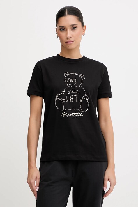 Guess t-shirt bawełniany damski kolor czarny V5BI16 K8FQ4