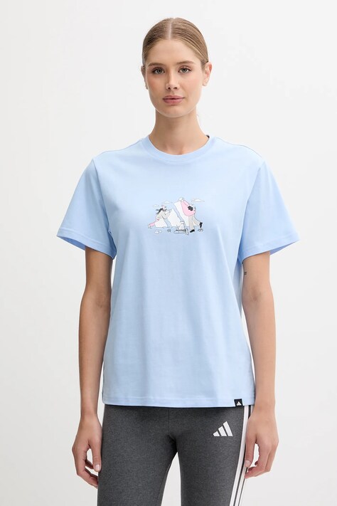 adidas t-shirt in cotone Doodle Hunt donna colore blu JM4383