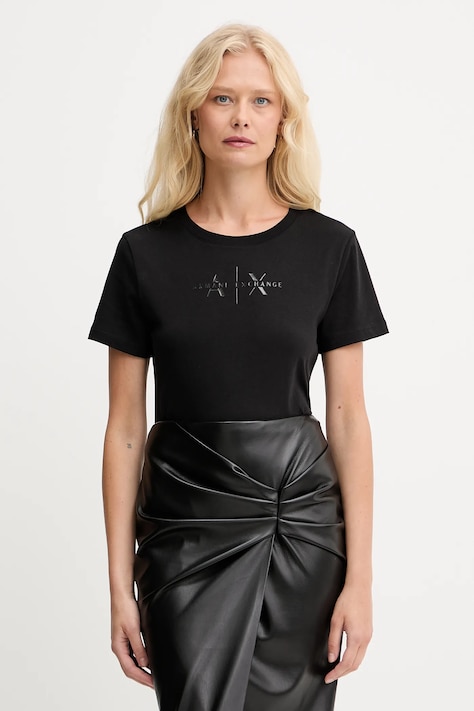 Памучна тениска Armani Exchange дамска в черно XW001366 AF10356