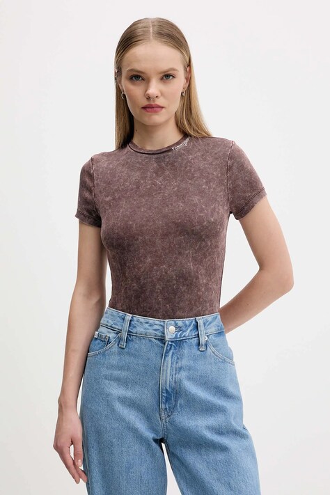 Tričko Tommy Jeans dámske, hnedá farba, DW0DW21531
