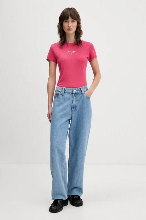 Majica kratkih rukava Tommy Jeans za žene, boja: crvena, DW0DW21542