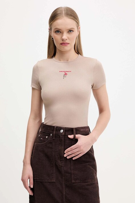 Tommy Jeans t-shirt damski kolor brązowy DW0DW21787