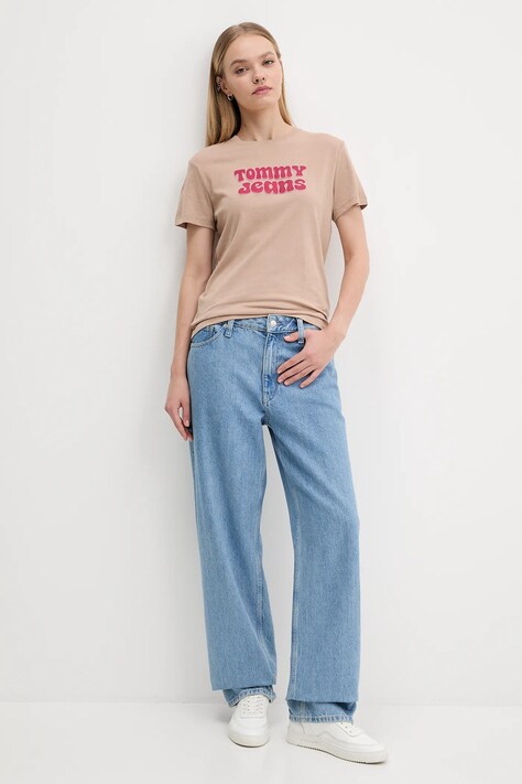 Tommy Jeans t-shirt damski kolor brązowy DW0DW21956
