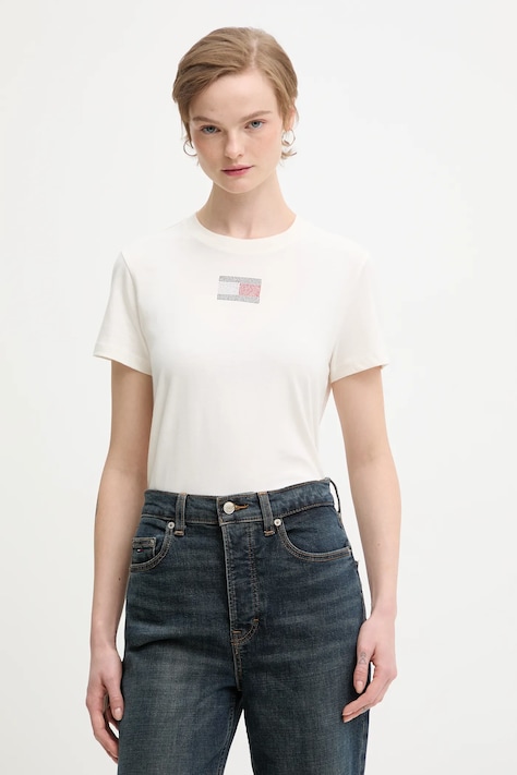 Хлопковая футболка Tommy Jeans цвет бежевый DW0DW21965