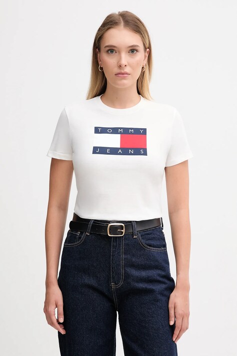 Tommy Jeans tricou din bumbac culoarea alb, DW0DW22562