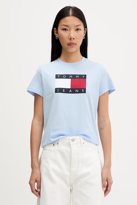 Tommy Jeans kratka majica ženska bombažna modra DW0DW22562