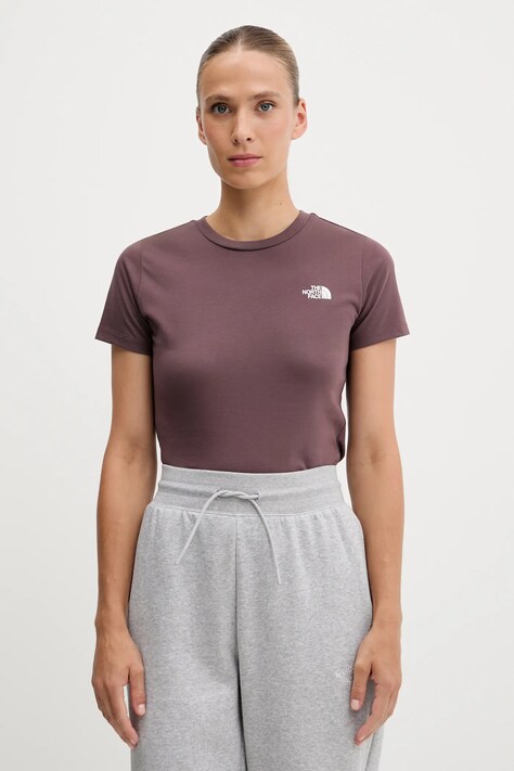 Kratka majica The North Face Simple Dome ženska, rjava barva, NF0A87NHBQ71