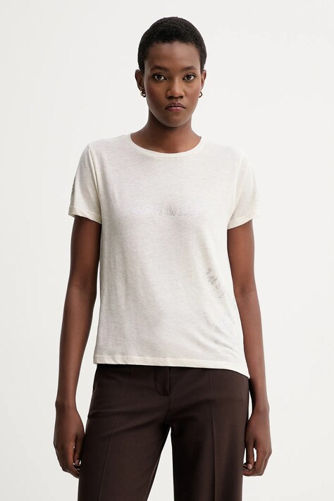 Футболка з домішкою льону ZADIG&VOLTAIRE колір бежевий JWTS02818