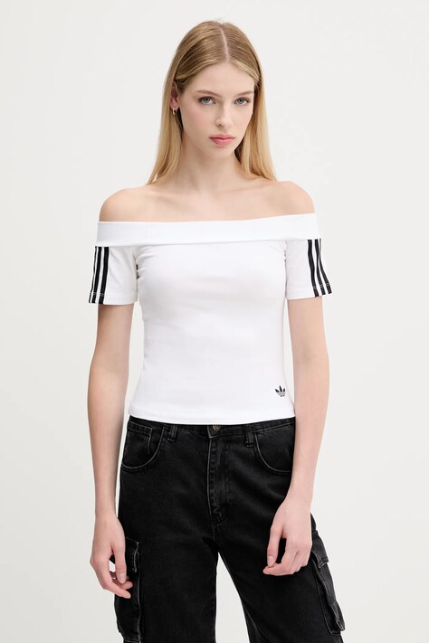 adidas Originals tricou Bandeau Ss culoarea alb, decolteu spaniol, JV9741
