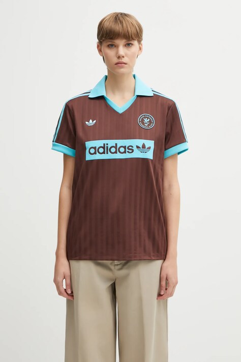 adidas Originals t-shirt Football Tee damski kolor brązowy JY3542