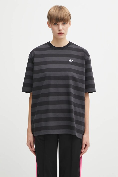 Βαμβακερό μπλουζάκι adidas Originals Striped Ss Tee χρώμα: μαύρο, KF2321