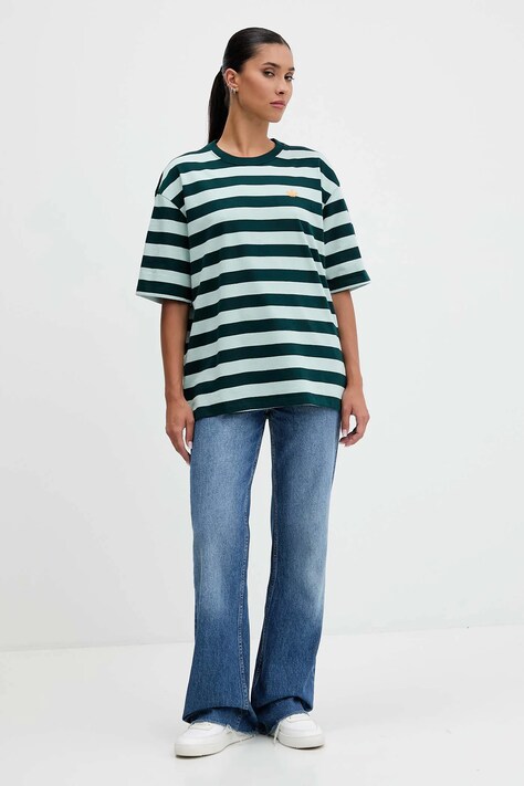 adidas Originals t-shirt Striped Ss Tee damski kolor zielony KF2322