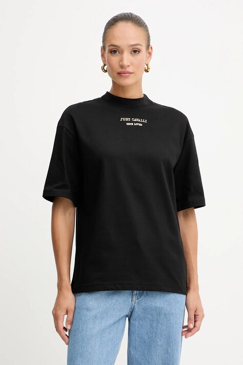 Just Cavalli t-shirt bawełniany damski kolor czarny 79PAHT01 CJ518
