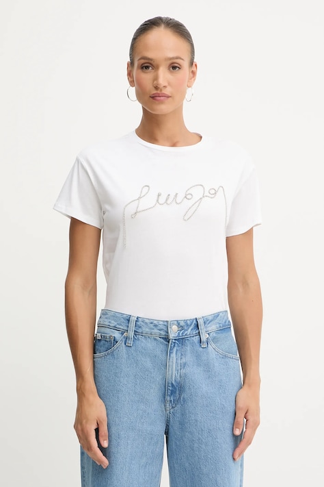 Liu Jo tricou din bumbac culoarea alb, UF5261.JS923