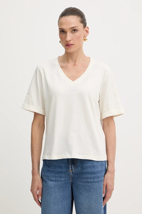 Liu Jo t-shirt bawełniany damski kolor beżowy TF5143.JS003