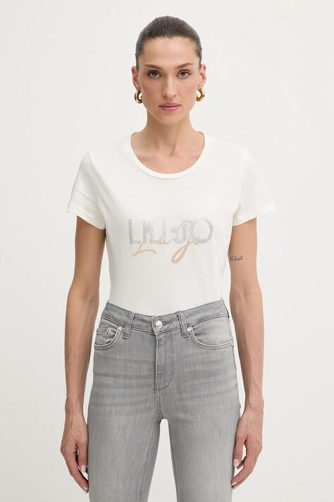 Liu Jo t-shirt bawełniany damski kolor beżowy TF5287.JS923