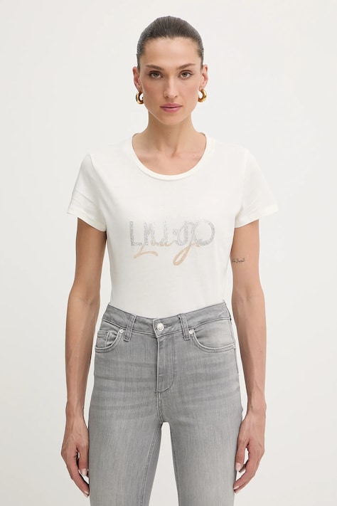 Liu Jo tricou din bumbac culoarea bej, TF5287.JS923