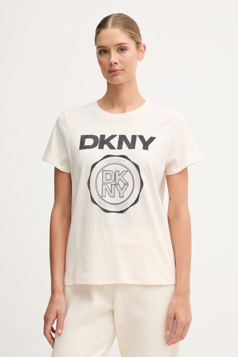 Dkny t-shirt bawełniany damski kolor beżowy DP5T1366