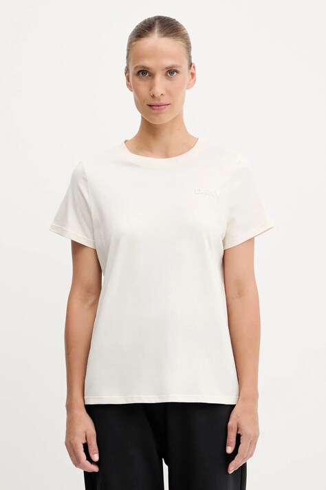 Dkny t-shirt bawełniany damski kolor beżowy DP5T1372