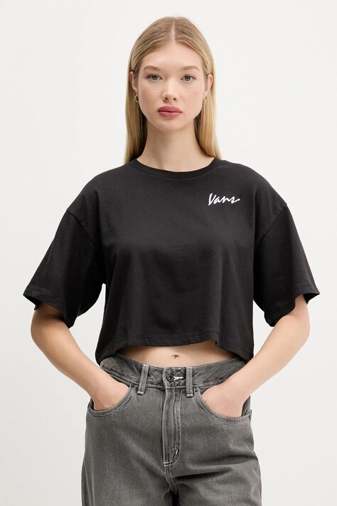 Vans tricou din bumbac culoarea negru, VN000QDFBLK1