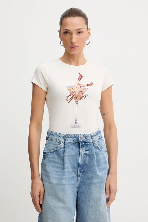 Guess t-shirt TINI damski kolor beżowy W5YI41 KA0Q1