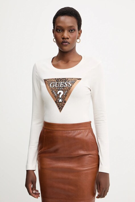 Guess camicia a maniche lunghe LEO donna colore beige W5BI75 J1314