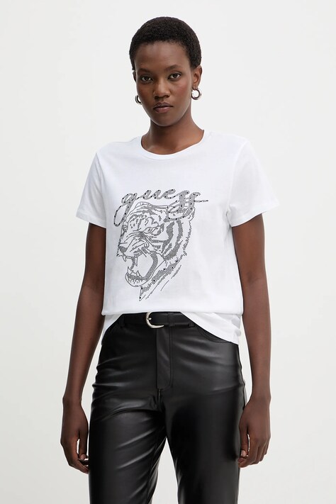 Guess tricou din bumbac culoarea alb, W5BI32 K9RM1