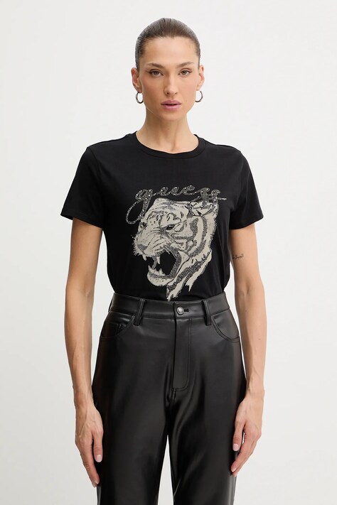 Guess t-shirt bawełniany damski kolor czarny W5BI32 K9RM1