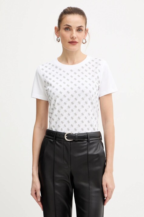 Guess t-shirt bawełniany damski kolor biały W5BI21 I3Z14