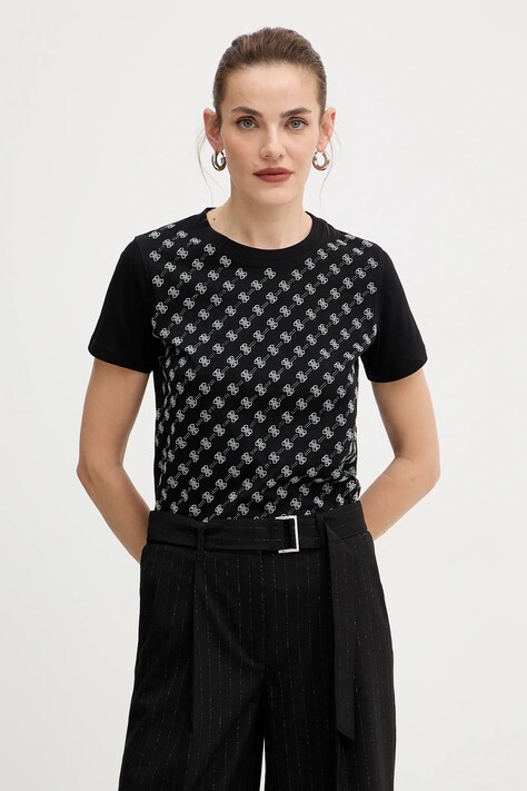 Guess t-shirt bawełniany damski kolor czarny W5BI21 I3Z14