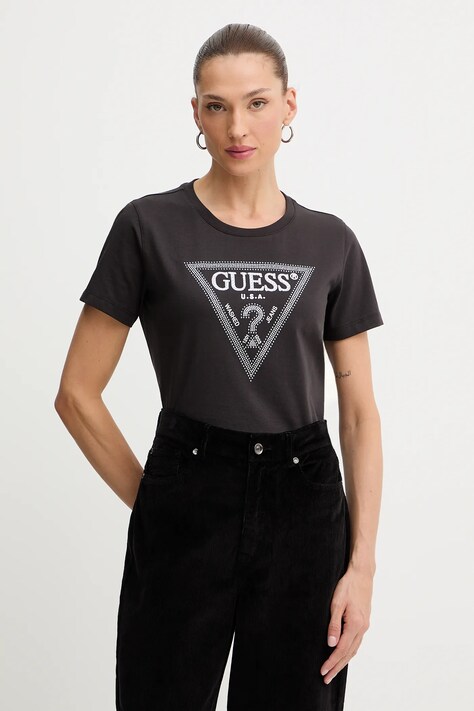 Guess t-shirt bawełniany damski kolor brązowy W5BI18 I3Z14
