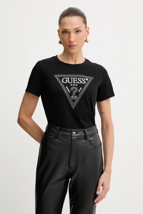Guess t-shirt bawełniany damski kolor czarny W5BI18 I3Z14