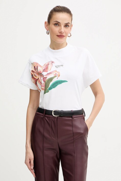 Guess t-shirt bawełniany LILY damski kolor biały W5BI16 I3Z14
