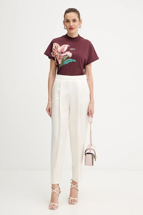 Guess t-shirt bawełniany LILY damski kolor bordowy W5BI16 I3Z14