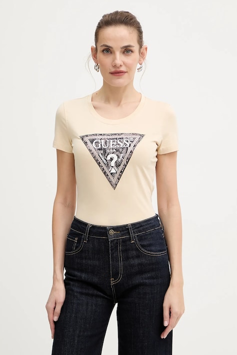 Tričko Guess dámske, béžová farba, W5BI15 J1314