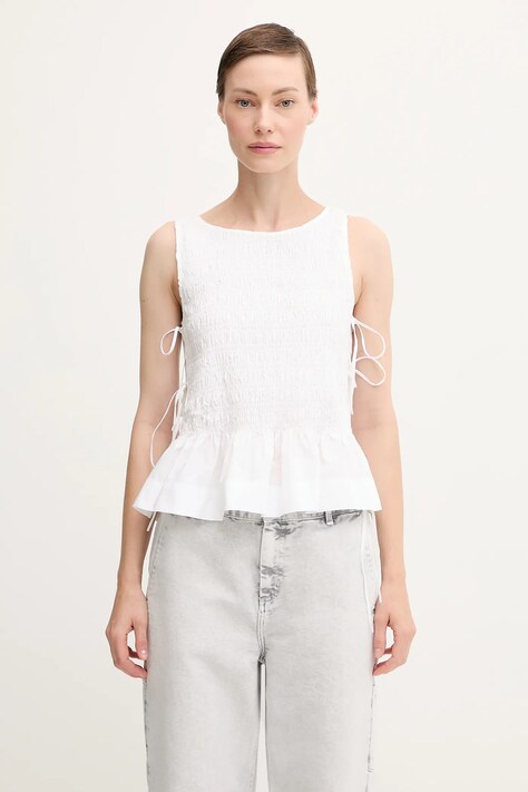 GANNI top bawełniany Cotton Poplin Smock Tie String damska kolor biały gładka W0886