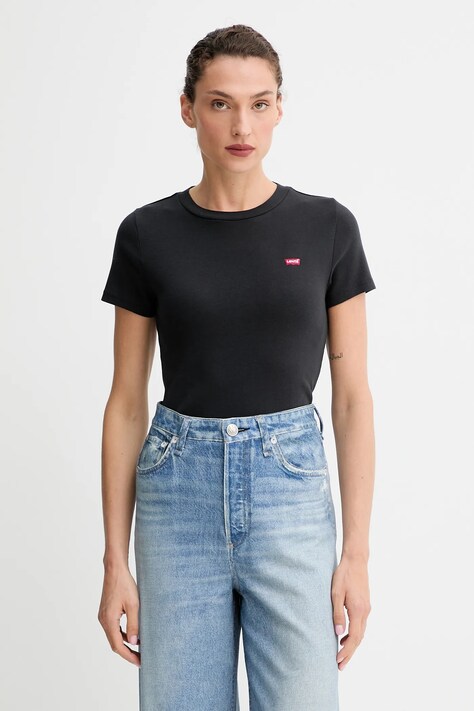Pamučna majica Levi's 2-pack za žene, boja: crna, 004AO