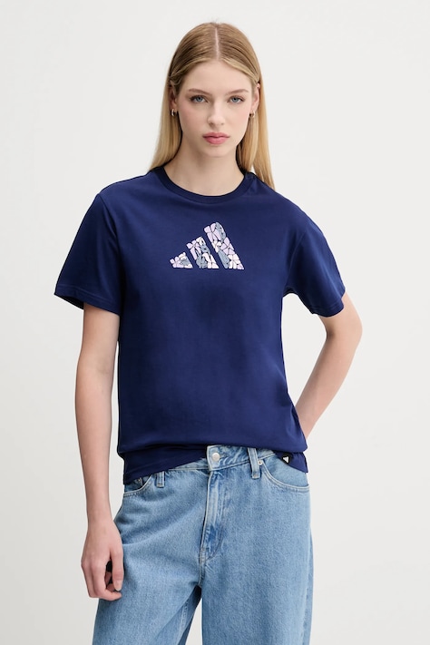Bavlnené tričko adidas dámske, tmavomodrá farba, JM4439