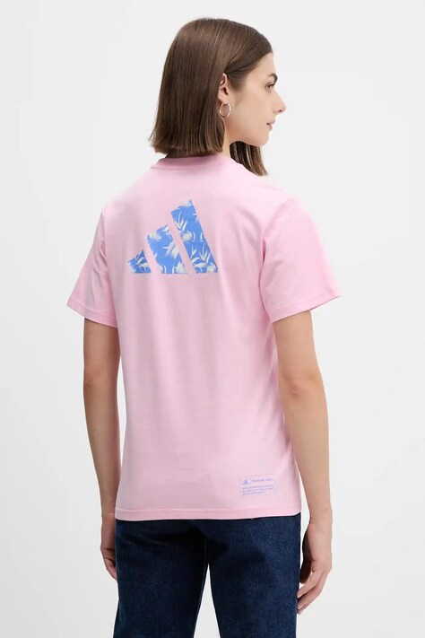 Bombažna kratka majica adidas House of Tiro ženska, roza barva, JV8524