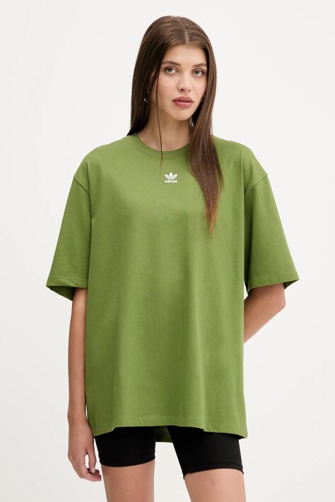 Pamučna majica adidas Originals Essentials za žene, boja: zelena, JW5077