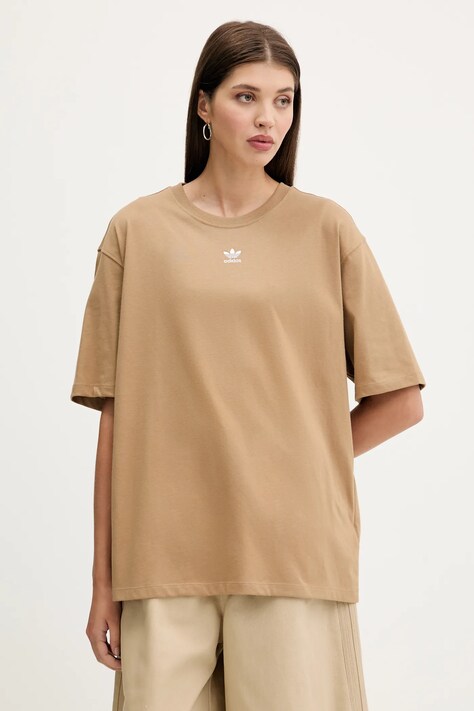 Pamučna majica adidas Originals Essentials za žene, boja: smeđa, JW5081