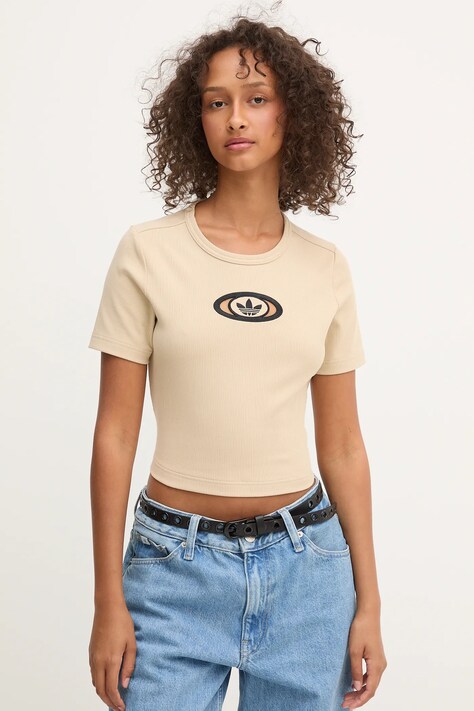 adidas Originals tricou Cut Out Rib Tee culoarea bej, cu spate descoperit, KC8803