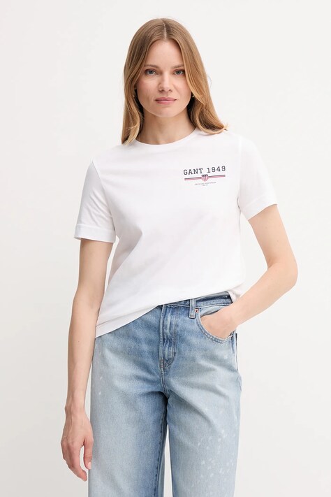 Gant t-shirt bawełniany damski kolor biały 4201554