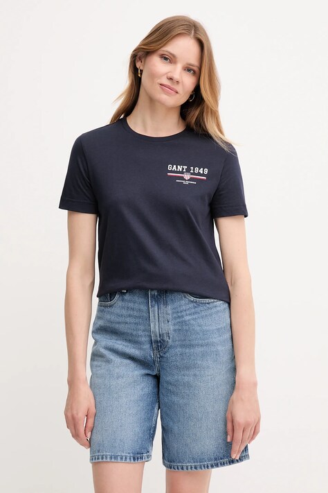 Gant t-shirt bawełniany damski kolor granatowy 4201554
