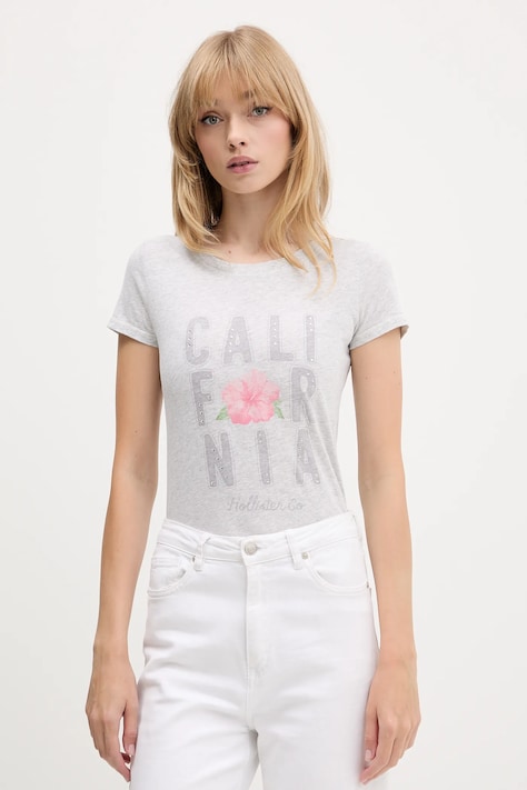 Bavlnené tričko Hollister Co. dámske, šedá farba, KI357-5016