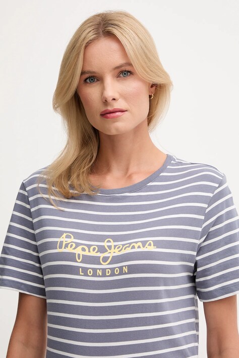 Bavlněné tričko Pepe Jeans dámské, modrá barva, PL5000032