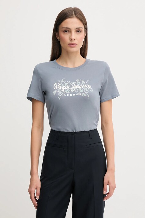 Pepe Jeans t-shirt bawełniany damski kolor niebieski PL5000049