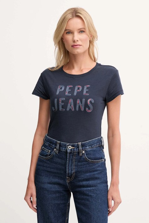 Pepe Jeans tricou din bumbac culoarea bleumarin, PL5000045