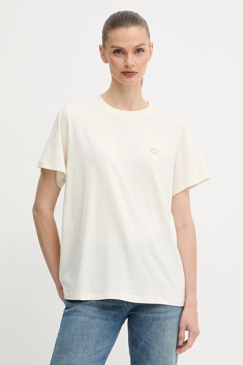 Twinset t-shirt bawełniany damski kolor beżowy 252TP2057