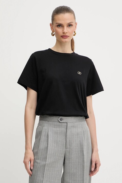 Twinset t-shirt bawełniany damski kolor czarny 252TP2057